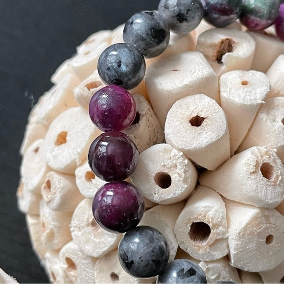 Handmade Natural Stone 8mm Bead Bracelet - Tourmaline & Jasper - Picture 2 of 10